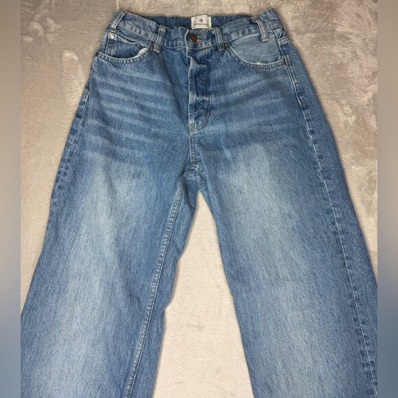 Anine Bing Roy 100% Organic Cotton Raw Hem Button Fly Denim Blue Jeans Size 26 - Picture 2 of 16